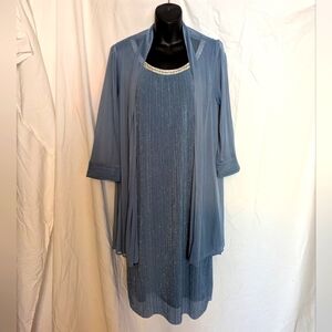 R&M Richards Shimmering Blue Midi Dress with Jacket